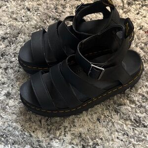 Dr. Martens Black Sandals with Yellow Stitching